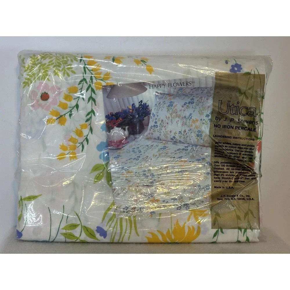 VTG 70's Utica JP Stevens Full Flat Sheet Floral Design 